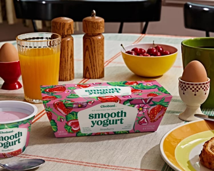 A box of Chobani smooth yogurt on a table