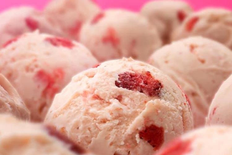 Many scoops of strawberry ice cream