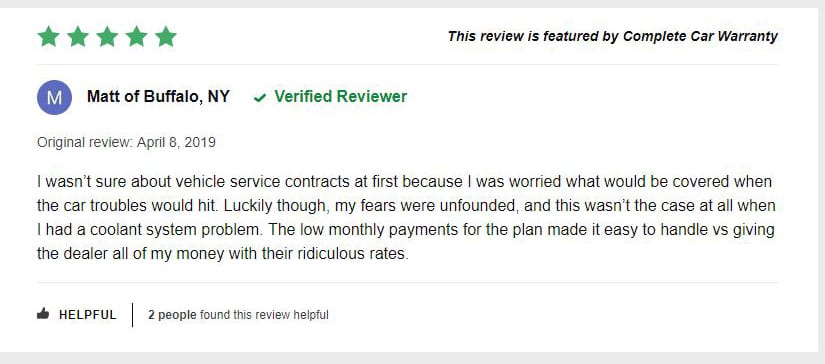 A review on Complete Car Warranty by Matt from Buffalo, NY