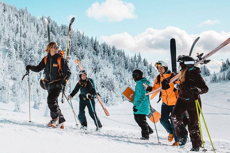 A family on a ski trail