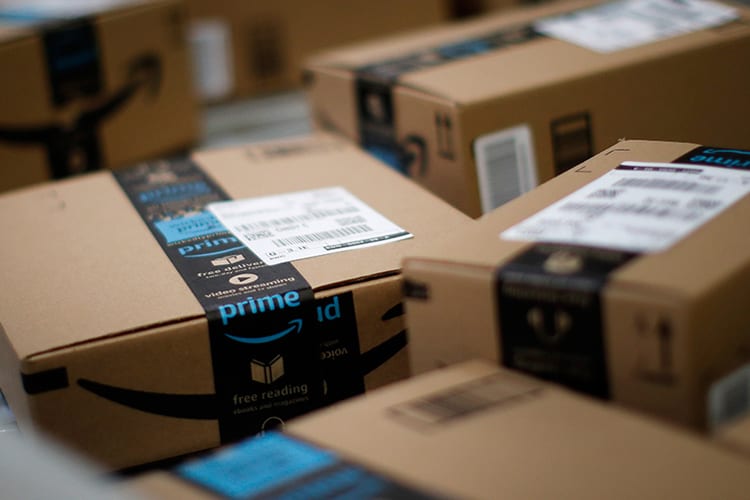 Amazon boxes of various sizes awaiting shipment