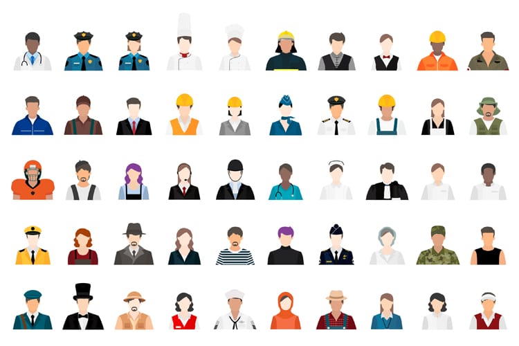 An illustration of headshots of people in various jobs