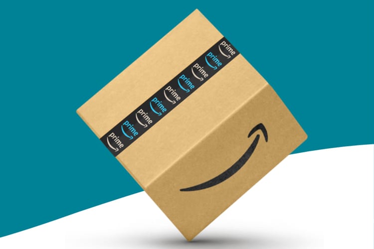 Amazon smile box standing on a tip