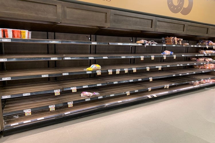 Empty shelves at a grocery store amid the coronavirus pandemic
