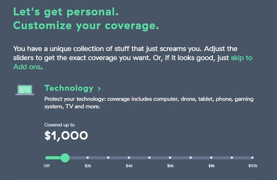 Screenshot showing Toggle's customization options for technology