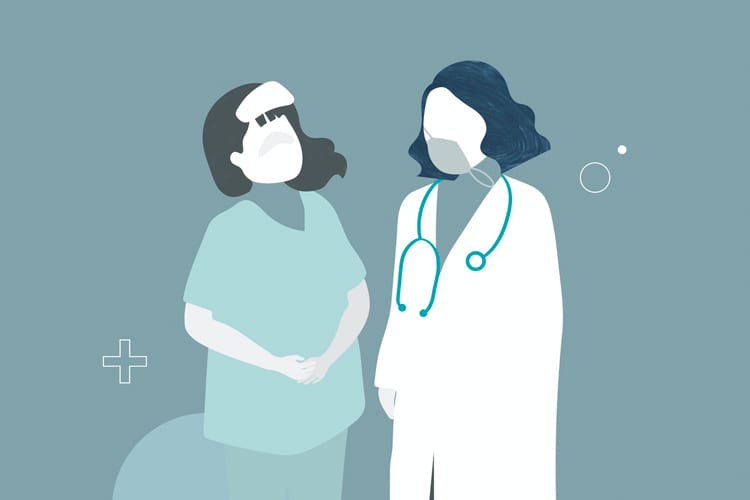 Illustration of a patient and doctor standing next to each other