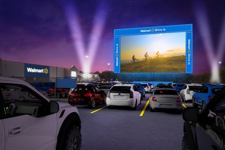 A mock image of a Walmart drive in movie theater