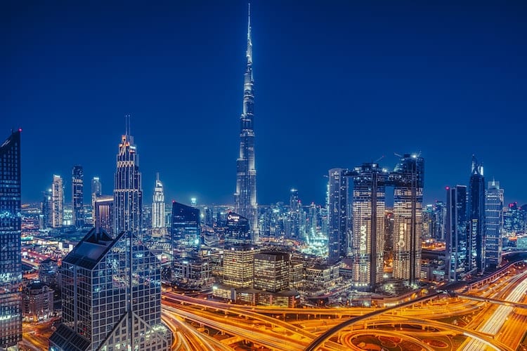 The Dubai skyline at night