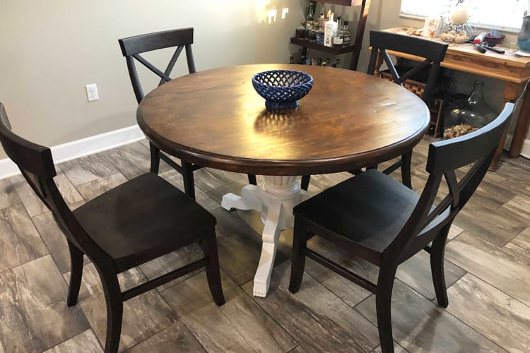 Newly resurfaced dark brown kitchen table 