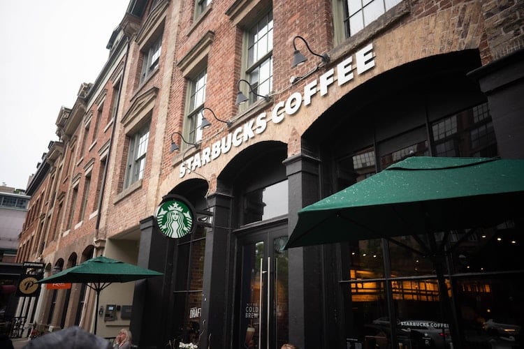 The exterior of a Starbucks Coffee