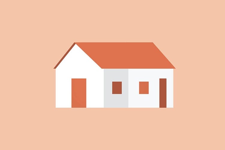 Illustration of a house on a peach background